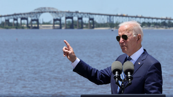 Joe Biden delivers remarks on his American Jobs Plan near the Calcasieu River Bridge