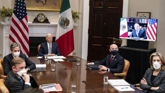 Joe Biden participates in a virtual bilateral meeting with President Andrés Manuel López Obrador of Mexico