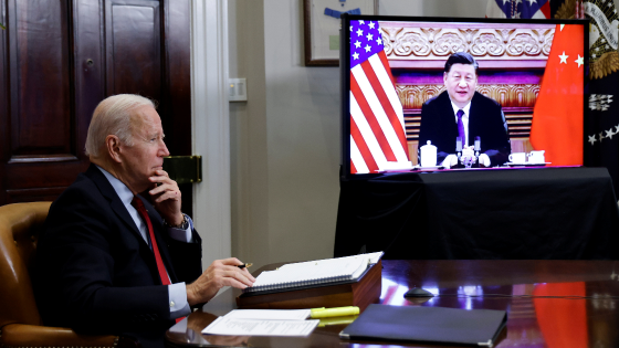 Joe Biden speaks virtually with Chinese leader Xi Jinping from the White House in Washington