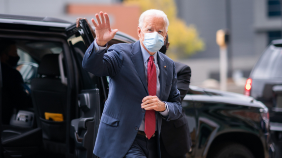 Joe Biden waves at cameras