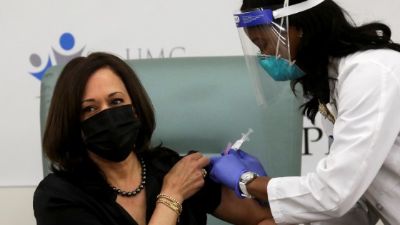 Kamala Harris receives a dose of the Moderna COVID-19 vaccine in Washington