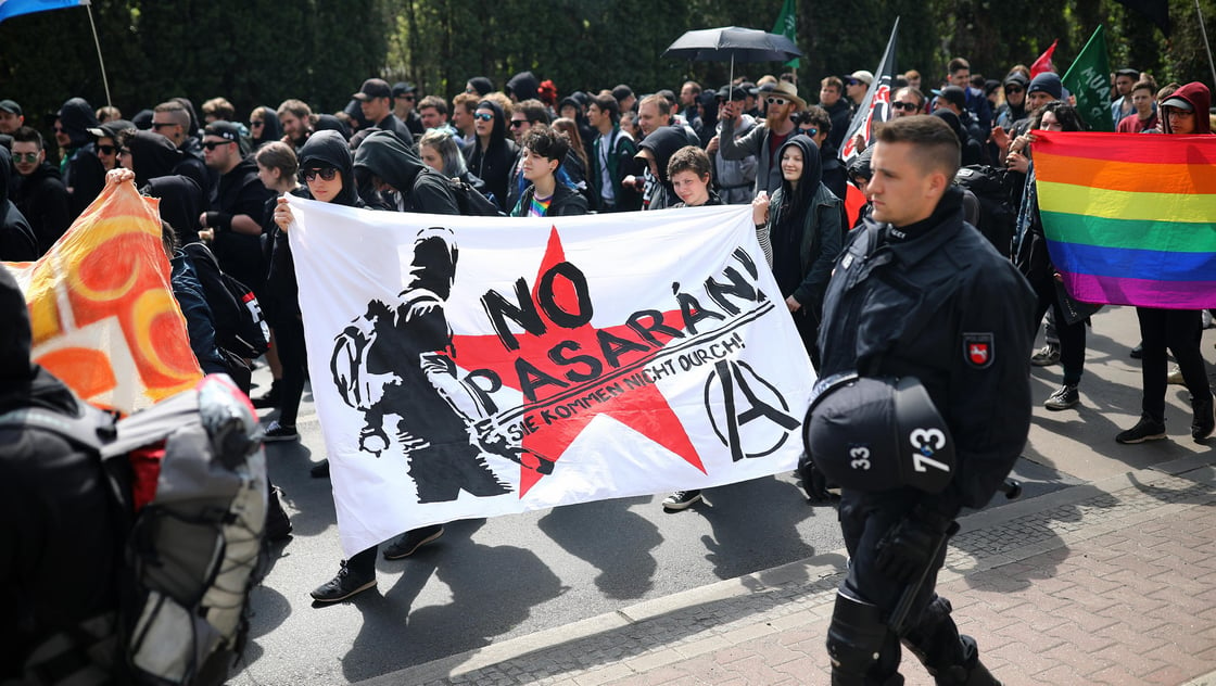 Left-wing protesters march in Blankenburg district to demonstrate against right-wing AfD