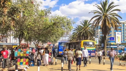 Many people on the street of Nairobi in Kenya. Eastern Africa
