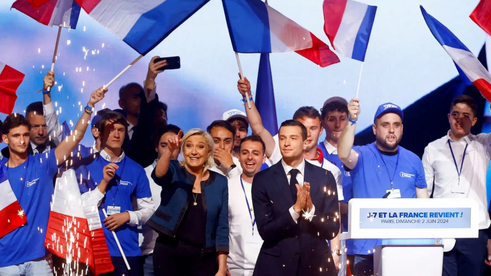 Marine Le Pen and Jordan Bardella attend rally for EU elections