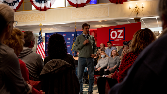 Mehmet Oz speaks at a campaign event in York, Pennsylvania