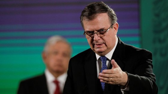 Mexican Foreign Minister Marcelo Ebrard speaks during a news conference