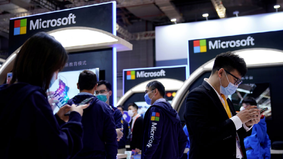 Microsoft signs are seen at the third China International Import Expo in Shanghai