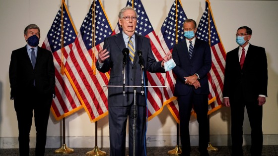 Mitch McConnell speaks to the media after the Republican policy luncheon