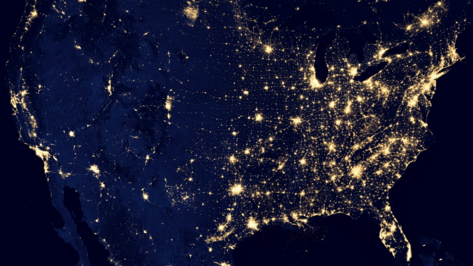 NASA satellite image shows the United States, Mexico, and Canada at night