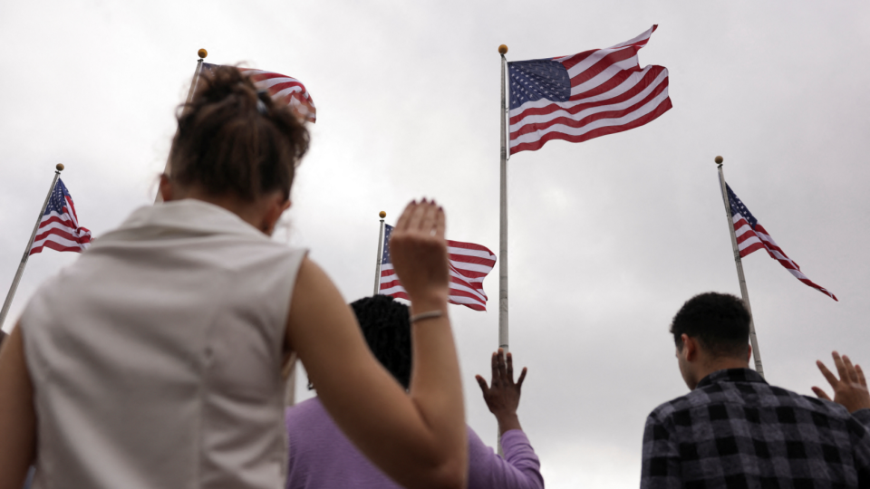 New American citizens attend naturalization ceremony at Liberty State Park in Jersey City