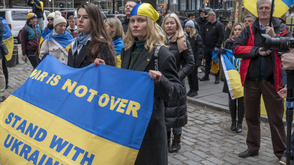 New York city flag-raising ceremony for Ukraine on the second anniversary of the Russian invasion of Ukraine