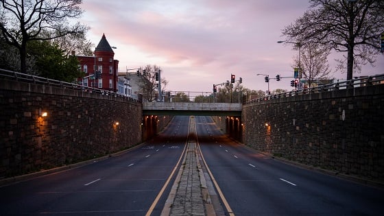 North Capitol Street and the New York Avenue overpass is pictured during the coronavirus outbreak.