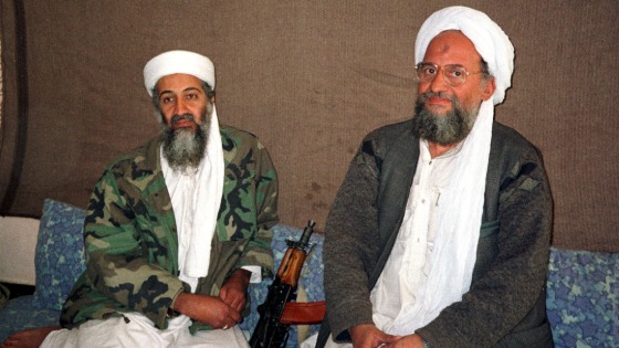 Osama bin Laden sits with his adviser and purported successor Ayman al-Zawahri