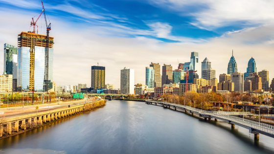 Panoramic view of Philadelphia skyline and Schuylkill river