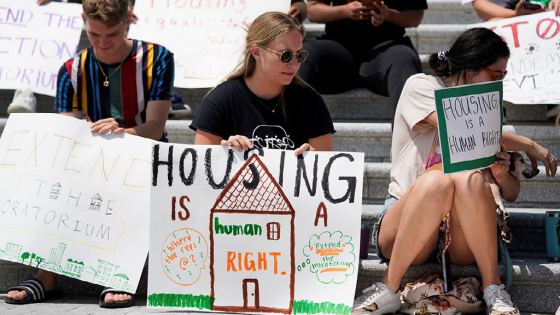 People camp out on the steps of the U.S. Capitol to highlight the expiration of the pandemic-related federal moratorium on residential evictions