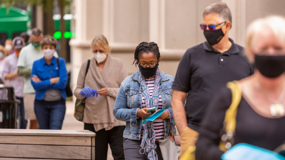 People stand in line to vote in the 2020 U.S. election