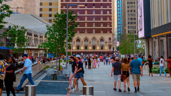 People visit the Dallas ATT discovery district during the afternoon