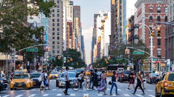 People walking on a busy street