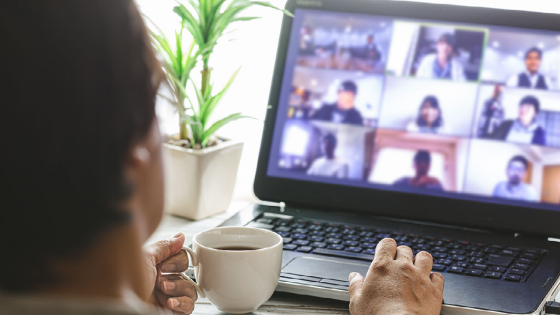 Person participating in remote meeting