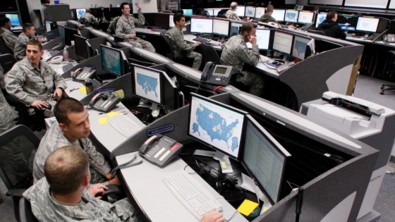 Personnel work at the Air Force Space Command Network Operations Security Center at Peterson Air Force Base