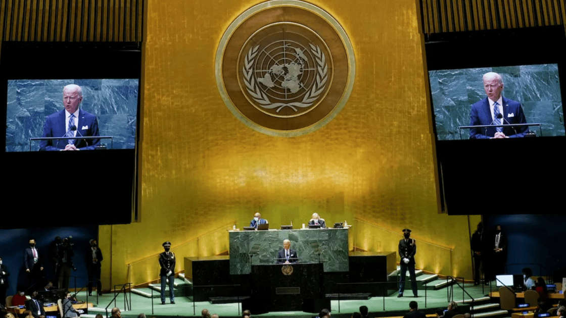 President Biden gives speech at a U.N. General Assembly meeting in New York City