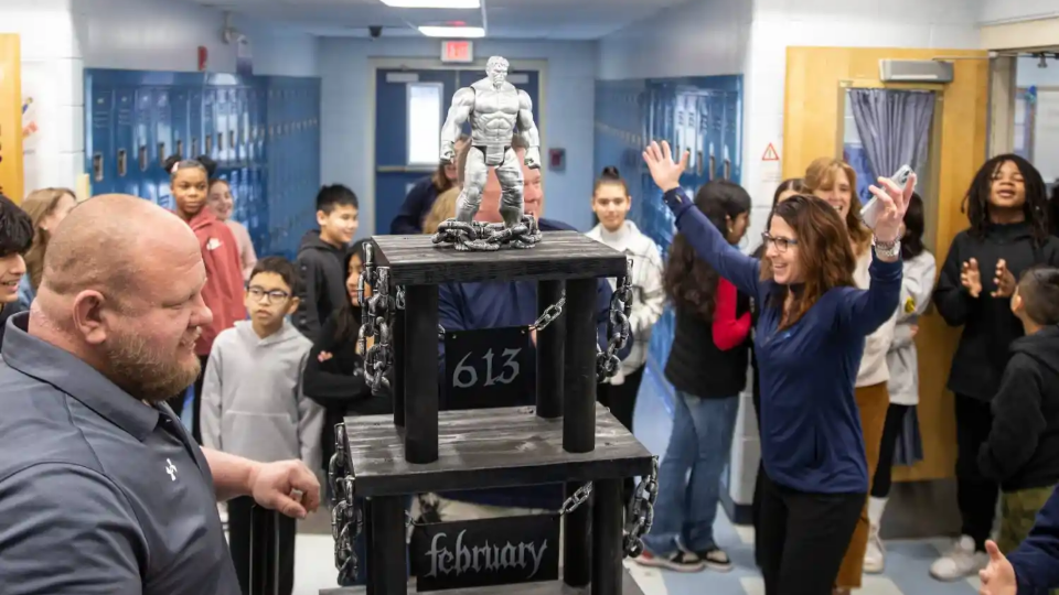 Principal Brian Blake built a large trophy called The Beast, which is awarded each month to the class with the fewest absences at his school