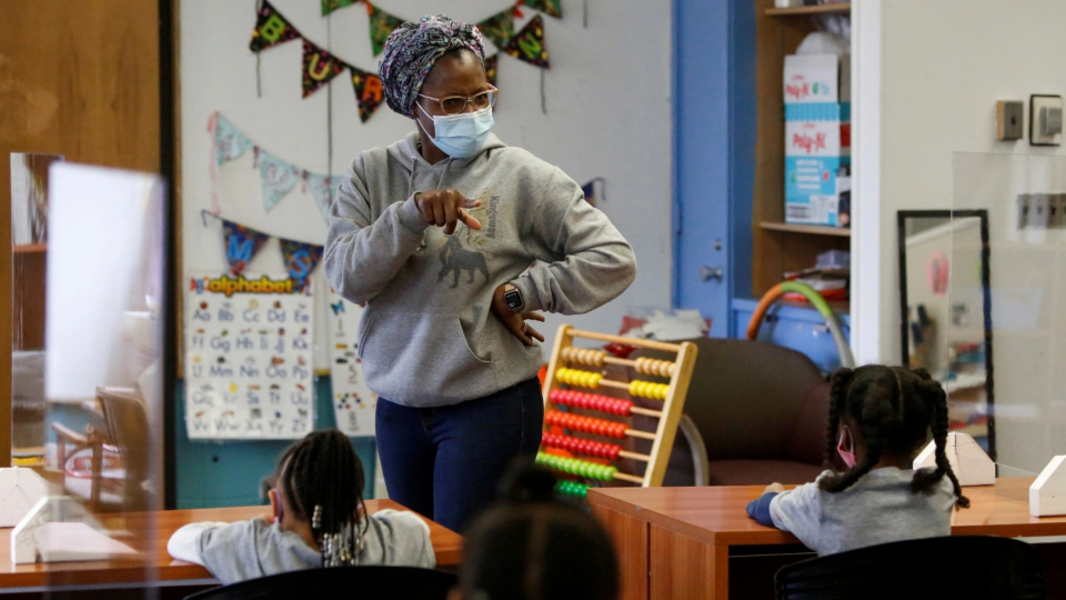 Principal Tamara Hadaway calls on one of her students at Kingsway Preparatory School