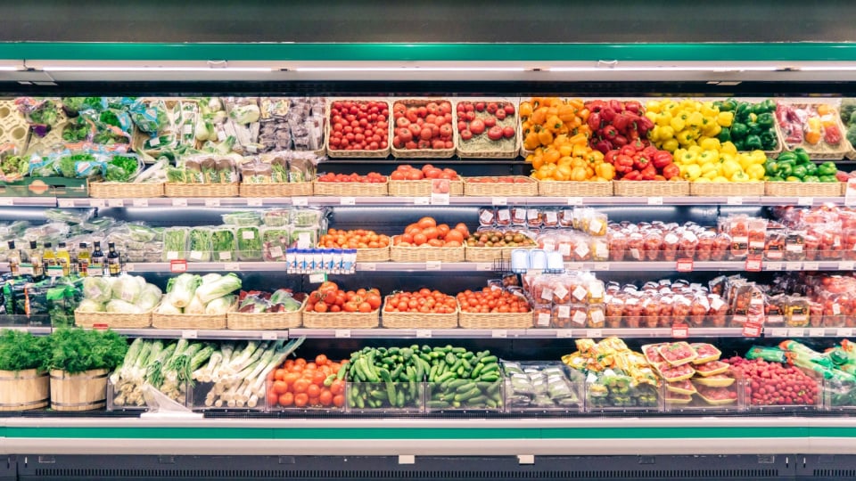 Produce section of a grocery store.