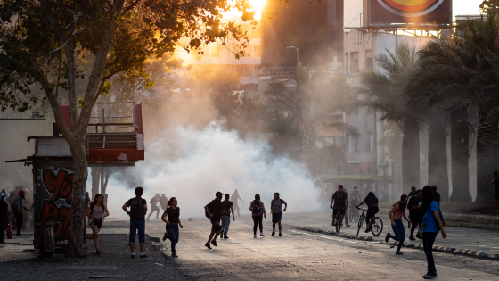 Protesters on the streets around Plaza de Italia during recent demonstrations against inequality