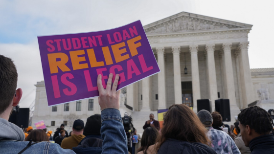 Protestors gather outside the U.S. Supreme Court ahead of the oral arguments in two cases that challenge Bidens student loan forgiveness plan