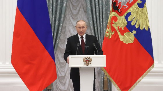 Putin speaks during a ceremony to present the highest state decorations at the Kremlin