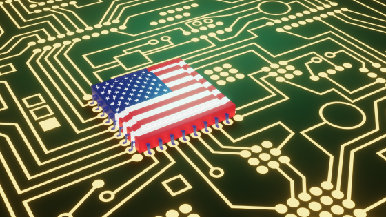 Representation of U.S. flag and computer chip