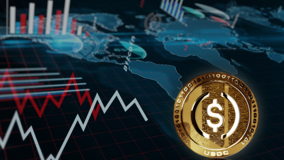 Representation of stablecoin with graphs and map around it