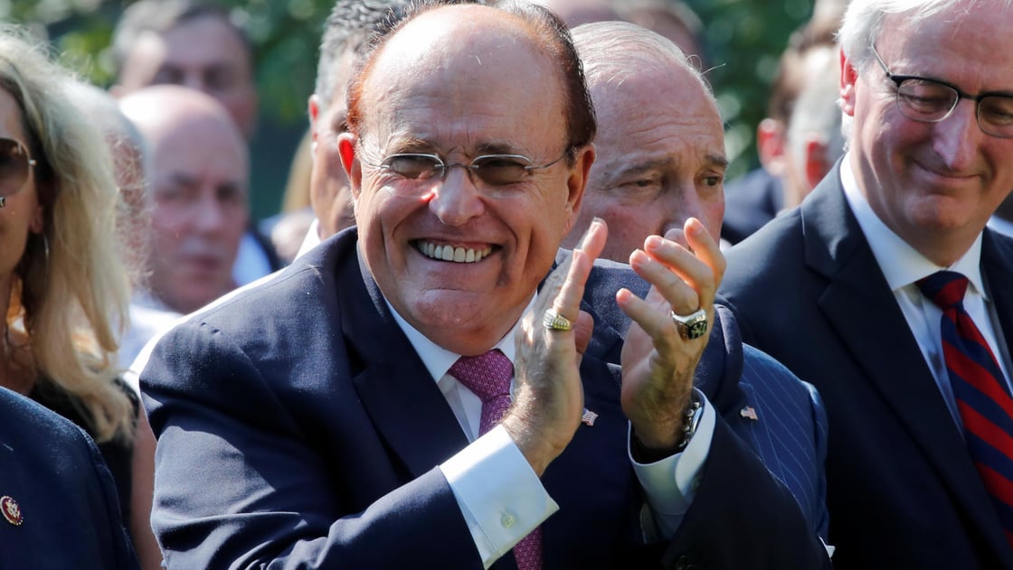 Rudy Guliani in the White House Rose Garden