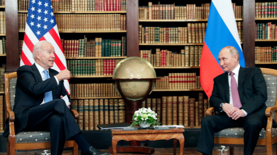 Russian President Vladimir Putin and U.S. President Joe Biden attend a meeting at Villa La Grange in Geneva,