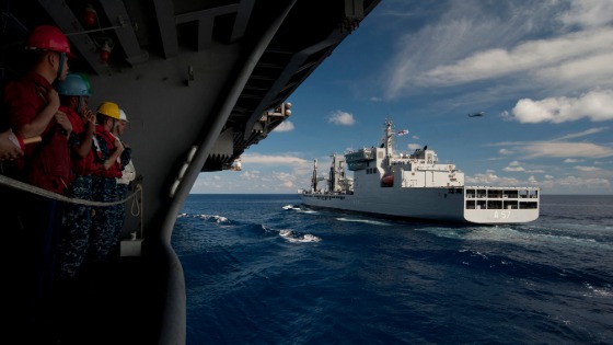 Sailors aboard the Nimitz-class aircraft carrier USS Carl Vinson