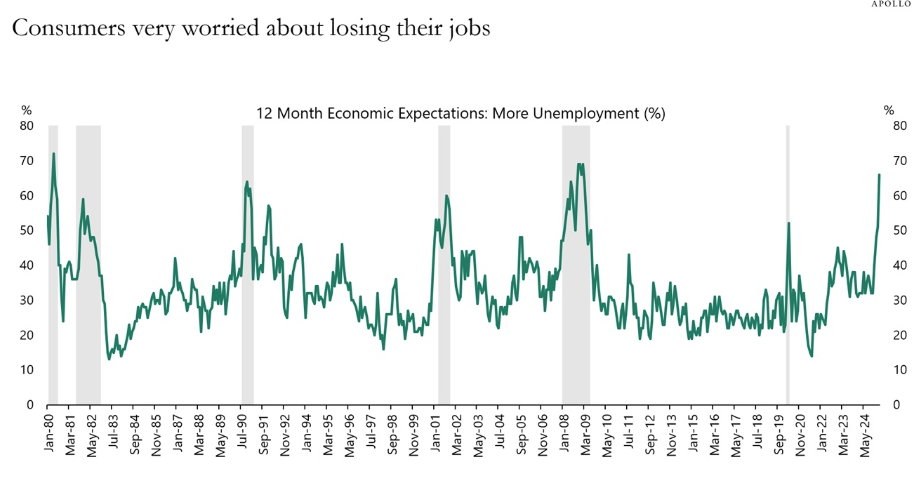 Graph showing 12 month expectations for unemployment. The line spikes in March of 2024. 