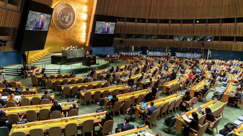 Secretary-General Antonio Guterres speaks on his priorities for 2023 during 58th plenary meeting of the General Assembly at UN Headquarters in New York 