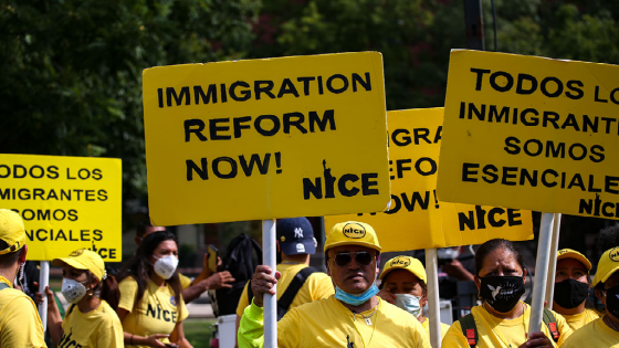 Several hundred immigration activists gather near the White House on October 7, 2021