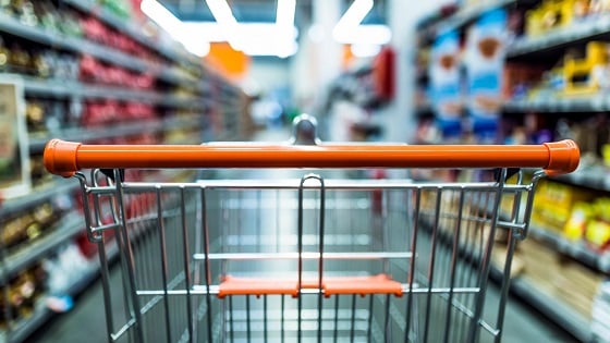 Shopping cart in a grocery store.