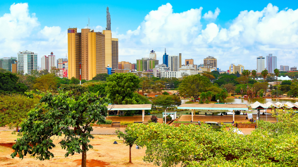 Skyline of Nairobi city in Kenya.