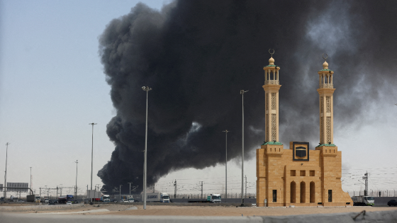 Smoke billows from a petroleum storage facility after an attack in Jeddah