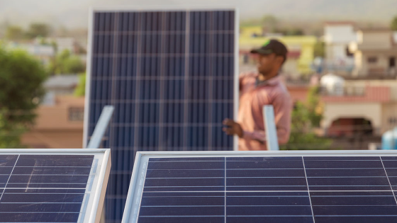 Solar panel installation in Indian village