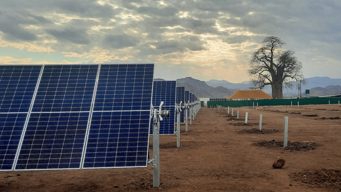 Solar panels in relatively dry field