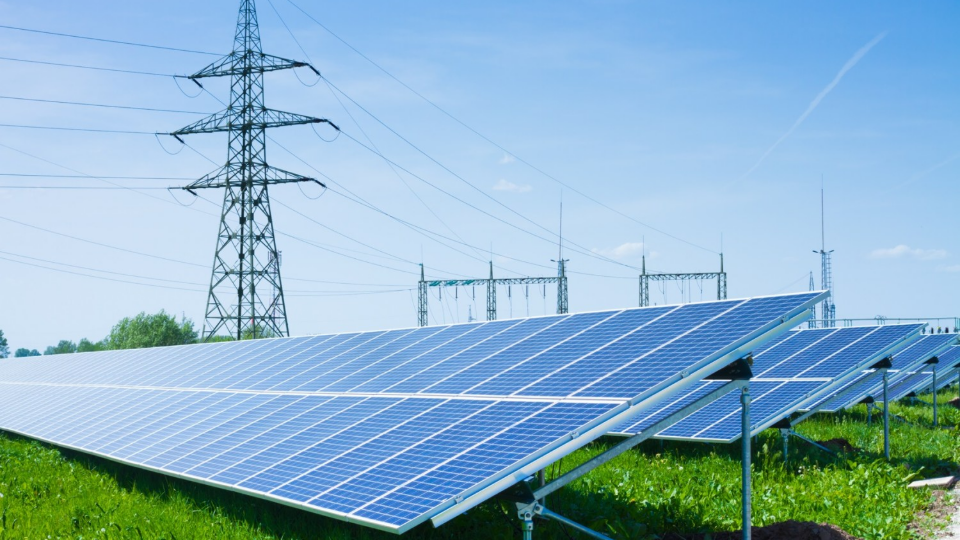 Solar panels seen with electrical wires