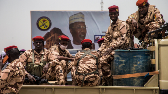 Soldiers attend the state funeral of late Chadian President Idriss Deby