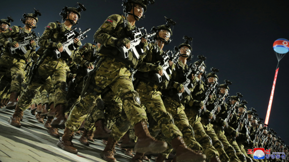 Soldiers participate in a military parade to commemorate the 70th anniversary of the Korean War armistice in Pyongyang, North Korea, July 27, 2023,