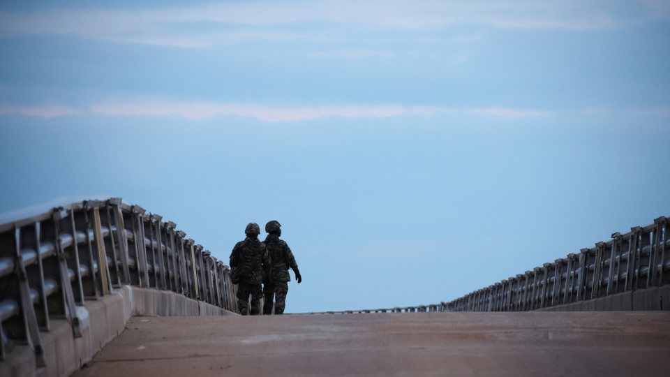 South Korean marines patrol on Yeonpyeong Island, South Korea, January 8, 2024. 