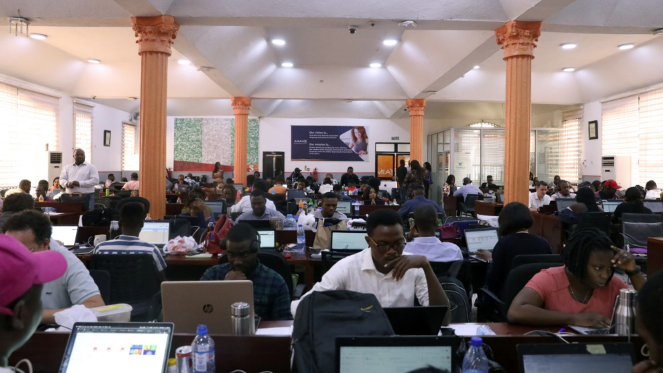 Staff of Jumia company work on computers at the office in Lagos