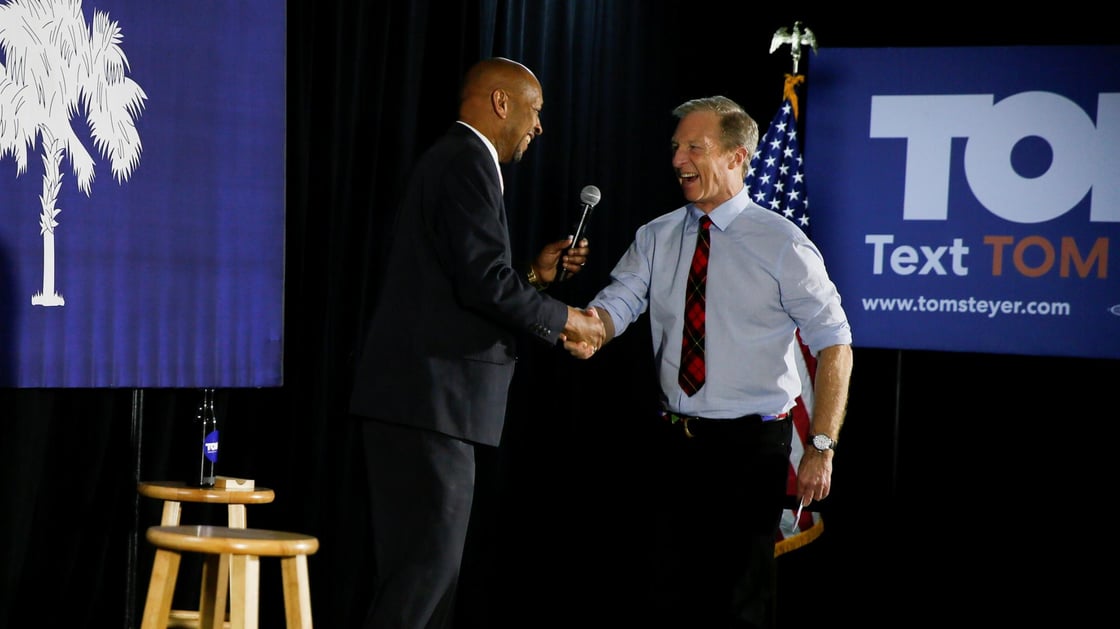 State Rep. Shedron Williams introduces Democratic U.S. presidential candidate Tom Steyer during a campaign event in Hampton-1